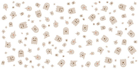 Halloween orange white black doodle pattern banner vector background