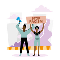 stop racism black lives matter banner megaphone woman and man vector design