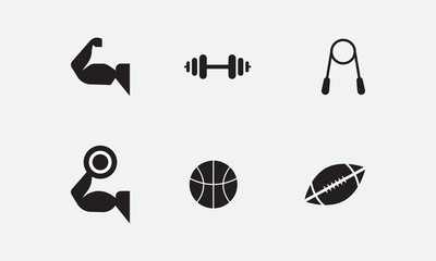 Fitness and Sports Icon Set Design Template. Icon set - Reflection - Fitness - Illustration. Fitness and Gym line icons. Healthy lifestyle symbols. Isolated icons set on white background.