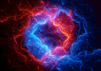 Red and blue plasma swirl, abstract energy