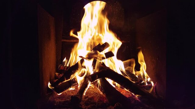 Hot fire flame in fireplace