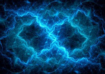 Blue lightning plasma background, abstract electrical illustration