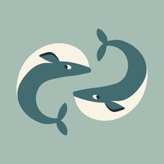 Vector isolated whales. Sea illustration with animals.