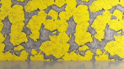 Empty room interior background with yellow worn wall. 3d rendering illustration