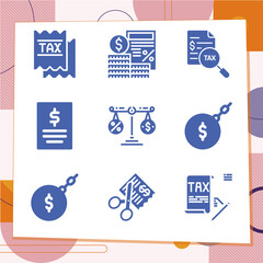 Simple set of 9 icons related to stamp duty
