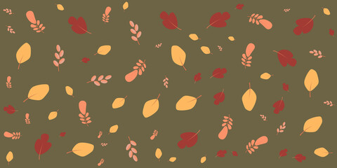 Seamless repeat pattern with autumn leaves illustration. Wallpaper design. Scrapbook page. Vector.
