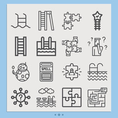 Simple set of puzzle related lineal icons.