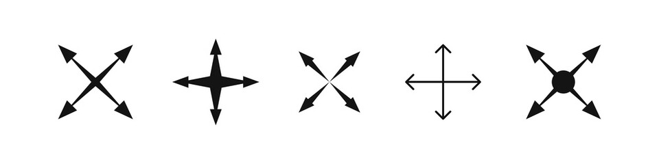 Arrow vector icon with different four dirrections, cross orientation arrows collection on white background.