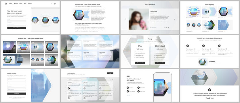 Vector templates for website design, presentations, portfolio. Templates for presentation slides, flyer, leaflet, brochure cover, report. Corporate identity business concept background with hexagons.