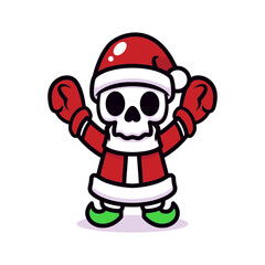 Cute skull with Santa Claus costume mascot