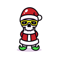 Cute skull with Santa Claus costume mascot