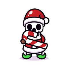 Cute skull with Santa Claus costume mascot