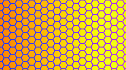 Yellow purple honeycomb hexagon background pattern. Vector isolated texture. Comb seamless texture design. Vector hexagonal cell texture.