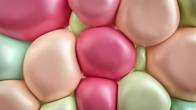 Abstract, colorful, soft shapes, seamless loop animation. 3d render