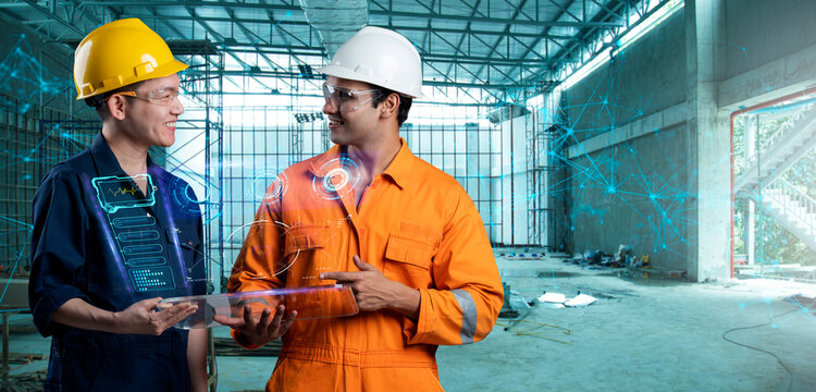 Asian engineer smart city IOT internet of thing digital technology futuristic, online process industry automation management smart digital technology and power energy construction site.