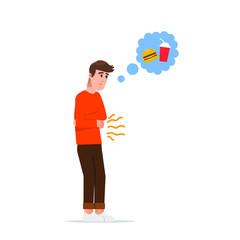 A man who feels hungry thinking about food and drink