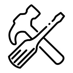 Pixel perfect hammer screwdriver line icon. vector illustration