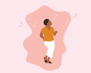 Flat design dancing black woman with afro hair, vector illustration