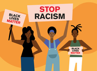 Black lives matter stop racism banners and women vector design
