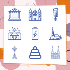 Fototapeta na wymiar Simple set of 9 icons related to landmark