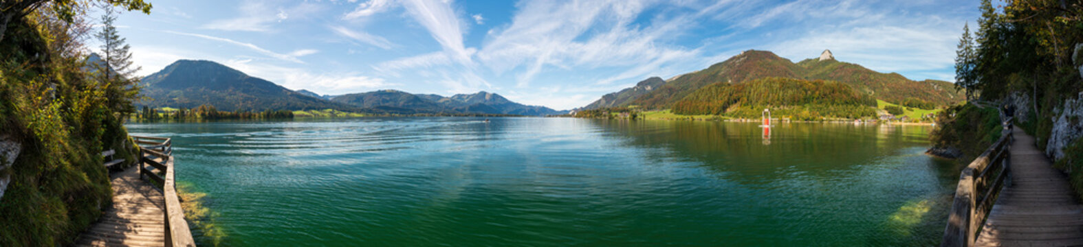 Wolfgangsee (Abersee) B&uuml;rglstein Rundwanderweg Panorama im Herbst