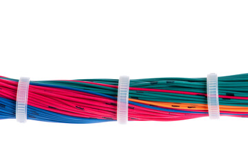Colorful cable with ties isolated on white