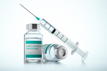 Syringe and influenza vaccine and syringe with copy space	
 - obrazy, fototapety, plakaty