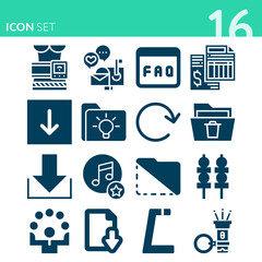 Simple set of 16 icons related to interface