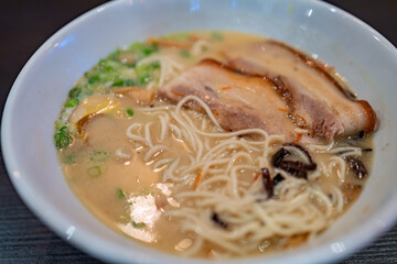 Close up shot of delicious Tonkotsu Ramen