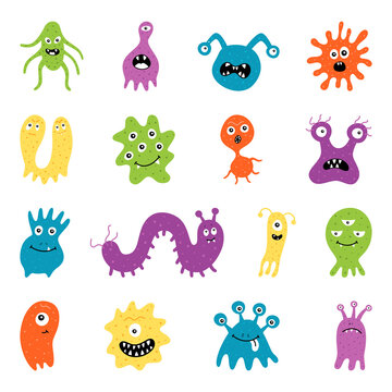 Germ Characters Collection Set, Bacteria, Virus, Microbe, Pathogen