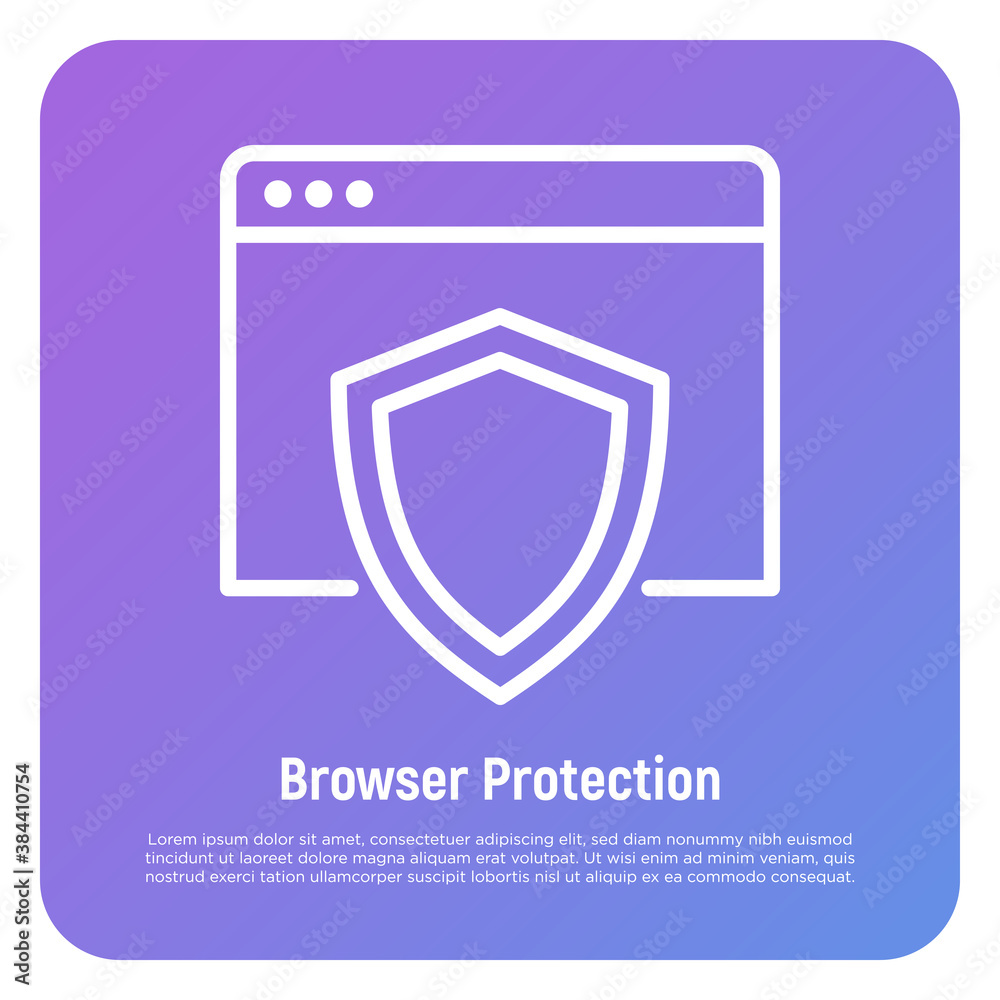 Wall mural web browser protection thin line icon. shield on web page. vector illustration.