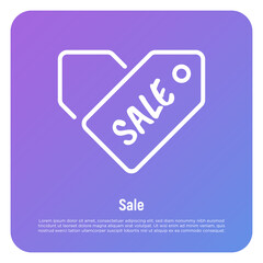 Sale tag in heart shape. Thin line icon. Discount, clearance, Black Friday. Vector illustration.