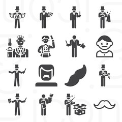 16 pack of moustache  filled web icons set