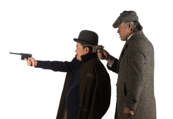 studio portrait of two vintage detectives
