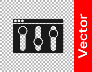 Black Browser setting icon isolated on transparent background. Adjusting, service, maintenance, repair, fixing. Vector.