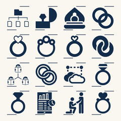 Simple set of engaged related filled icons.