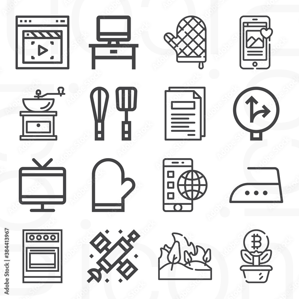 Sticker 16 pack of space lineal web icons set