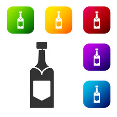 Black Champagne bottle icon isolated on white background. Set icons in color square buttons. Vector.