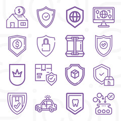 16 pack of protecting  lineal web icons set