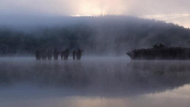 Morning fog over scenery lake Hermann Otto