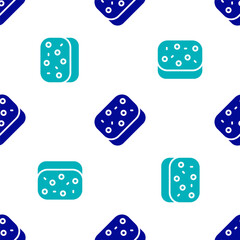 Blue Sponge with bubbles icon isolated seamless pattern on white background. Wisp of bast for washing dishes. Cleaning service logo. Vector.