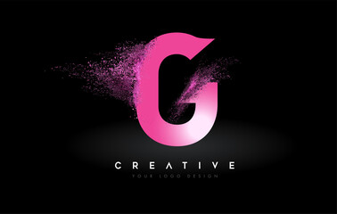 Fototapeta premium G Letter Logo with Dispersion Effect and Purple Pink Powder Particles Expanding Ash