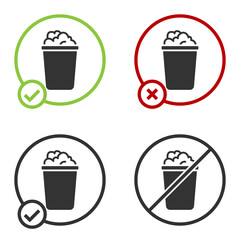 Black Bucket with soap suds icon isolated on white background. Bowl with water. Washing clothes, cleaning equipment. Circle button. Vector.