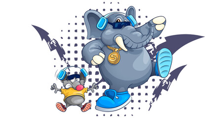 The elephant and mouse dance in the style of cartoon style