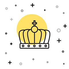 Black line King crown icon isolated on white background. Random dynamic shapes. Vector.