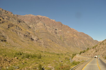Driving through the windy mountain roads of the High Andes between Chile and Argentina