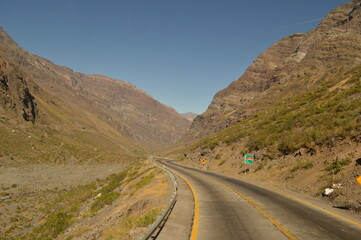 Driving through the windy mountain roads of the High Andes between Chile and Argentina