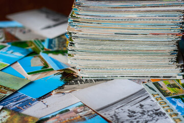 Stack of old postcards collection