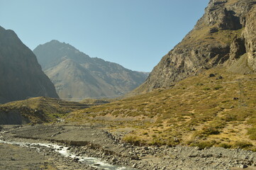 Driving through the windy mountain roads of the High Andes between Chile and Argentina