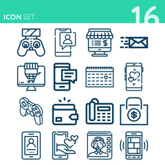 Simple set of 16 icons related to chat